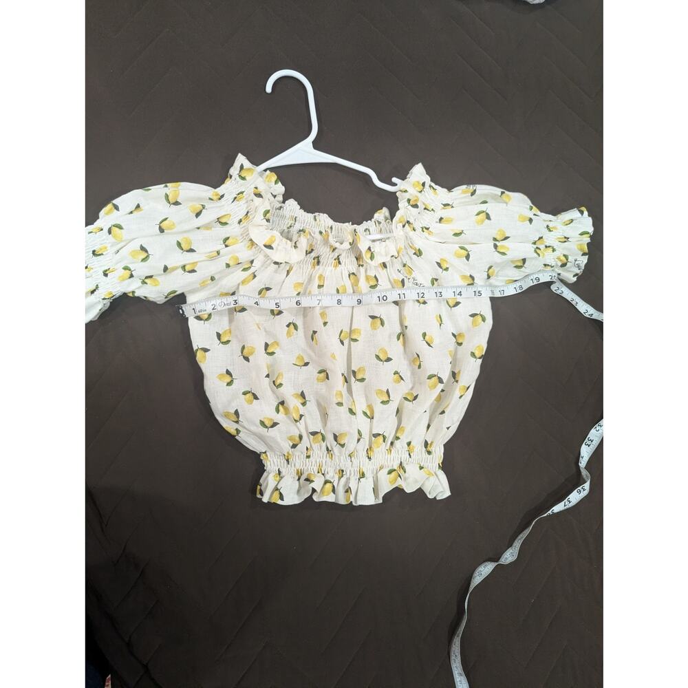 Juniors Louisa Positano cropped white linen top w/lemoncello lemon print size XS - Picture 7 of 10